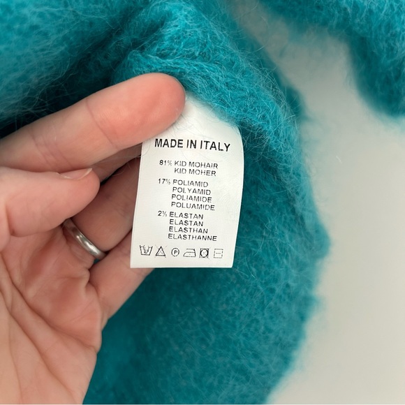 Dixie Teal Mohair Mock Turtleneck Short Sleeve Knit Cropped Retro Sweater S - Picture 7 of 10